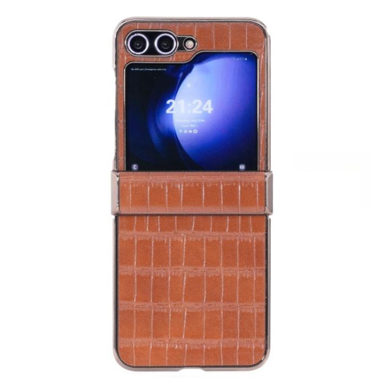 

For Samsung Galaxy Z Flip5 5G Electroplated PC Crocodile Pattern Folding Phone Case(Brown)