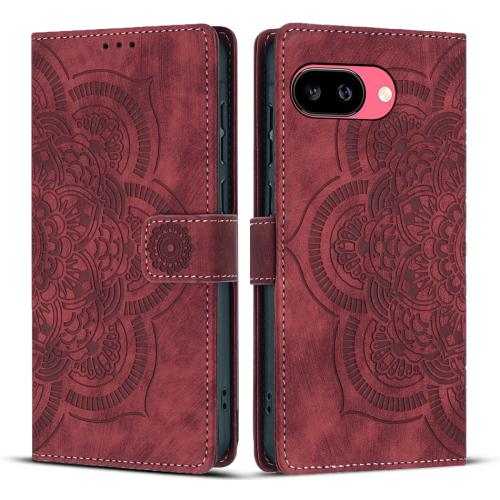 

For Google Pixel 9a Mandala Embossed Retro Frosted Leather Phone Case(Red)