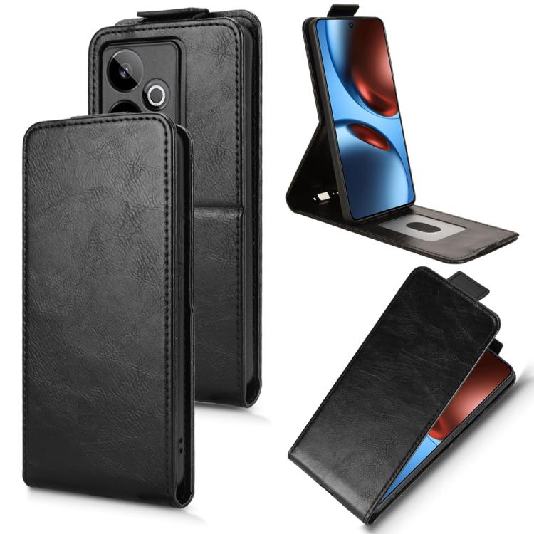 

For Realme GT 7 5G Global Magnetic Vertical Flip Leather Phone Case with Buckle(Black)