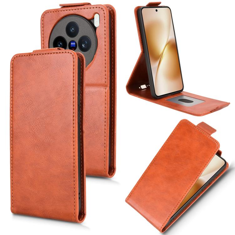 

For vivo X200s 5G Magnetic Vertical Flip Leather Phone Case with Buckle(Brown)