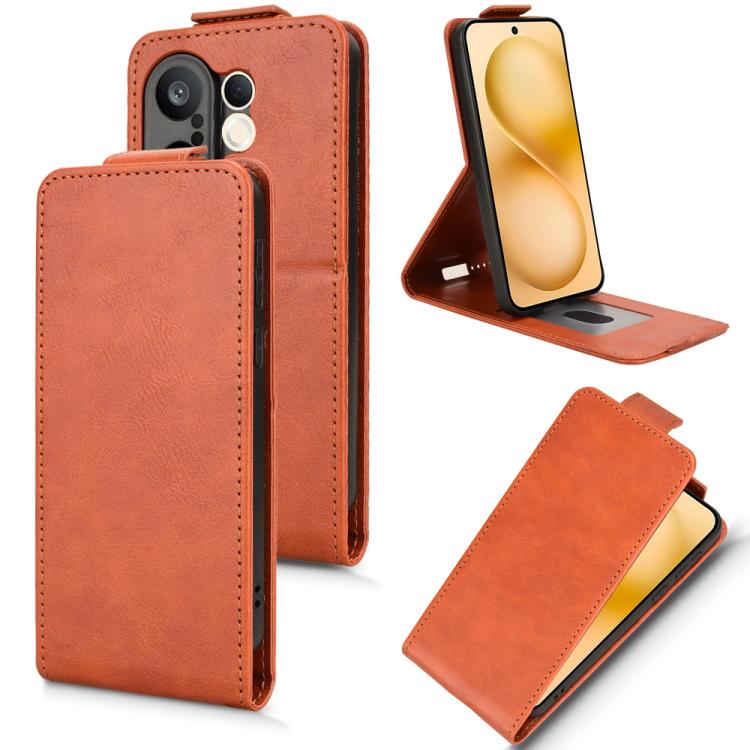 

For vivo X200 FE / S30 Pro mini Magnetic Vertical Flip Leather Phone Case with Buckle(Brown)