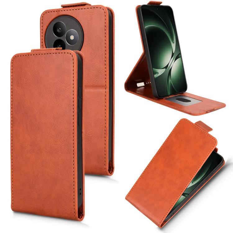 

For Redmi K80 Ultra Magnetic Vertical Flip Leather Phone Case with Buckle(Brown)