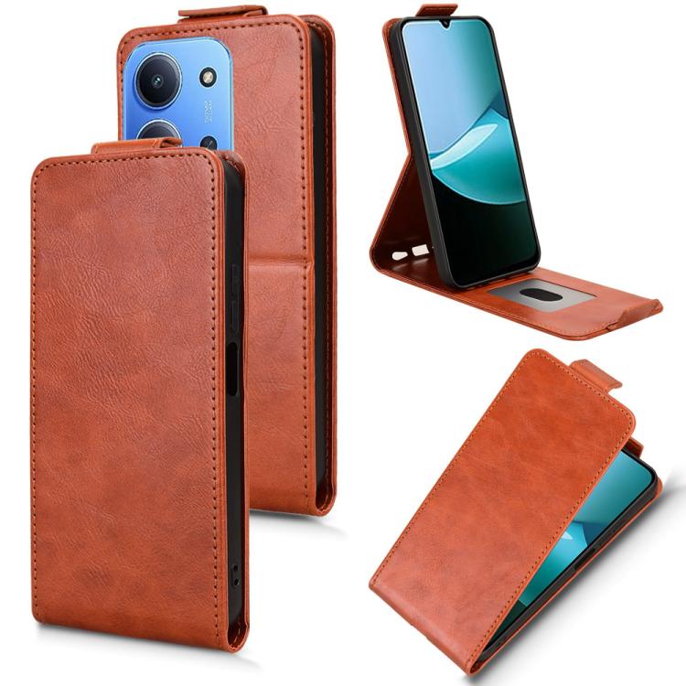 

For Redmi 15C 5G / 4G EU 173mm / Poco C85 5G Magnetic Vertical Flip Leather Phone Case with Buckle(Brown)