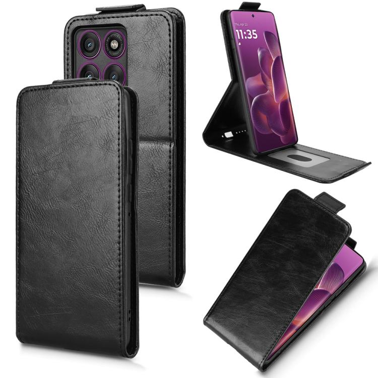 

For Motorola Edge 60 Pro Magnetic Vertical Flip Leather Phone Case with Buckle(Black)