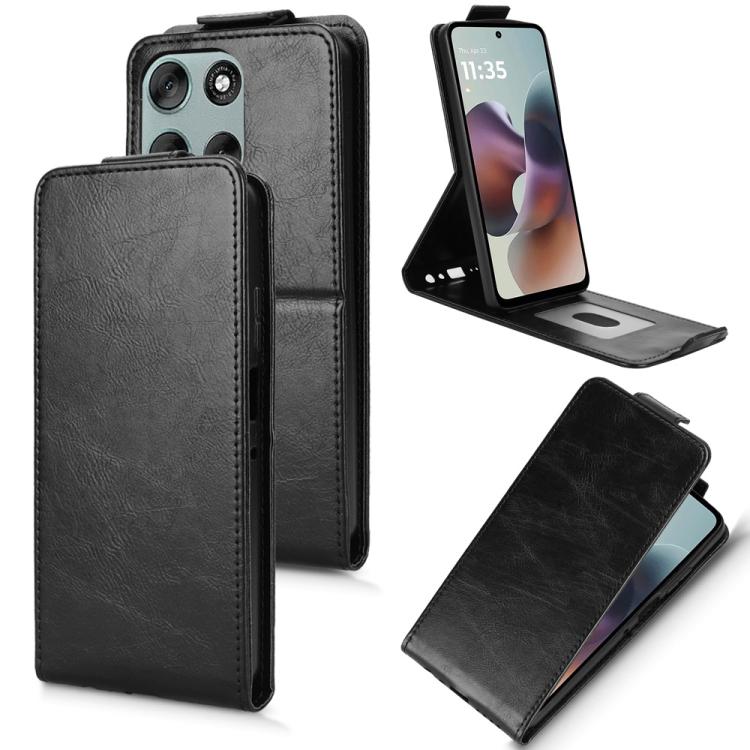 

For Motorola Moto G66j 5G Magnetic Vertical Flip Leather Phone Case with Buckle(Black)