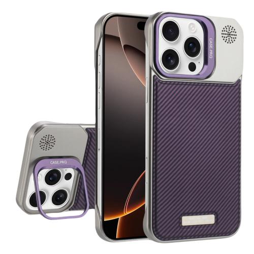 

For iPhone 16 Pro Max Frameless Carbon Fiber Holder PC MagSafe Phone Case(Purple)