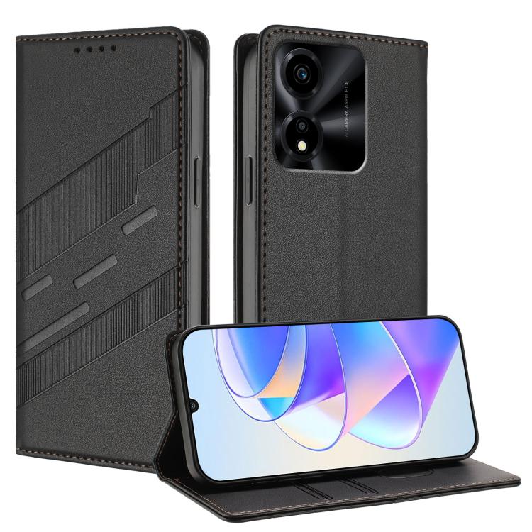 

For Honor X5c Plus Embossed Multi-functional Wallet Retro Leather Phone Case(Black)