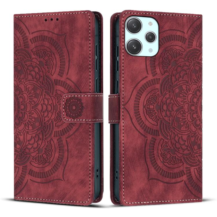 

For Xiaomi Poco M6 Pro 5G / Redmi 12 Mandala Embossed Retro Frosted Leather Phone Case(Red)