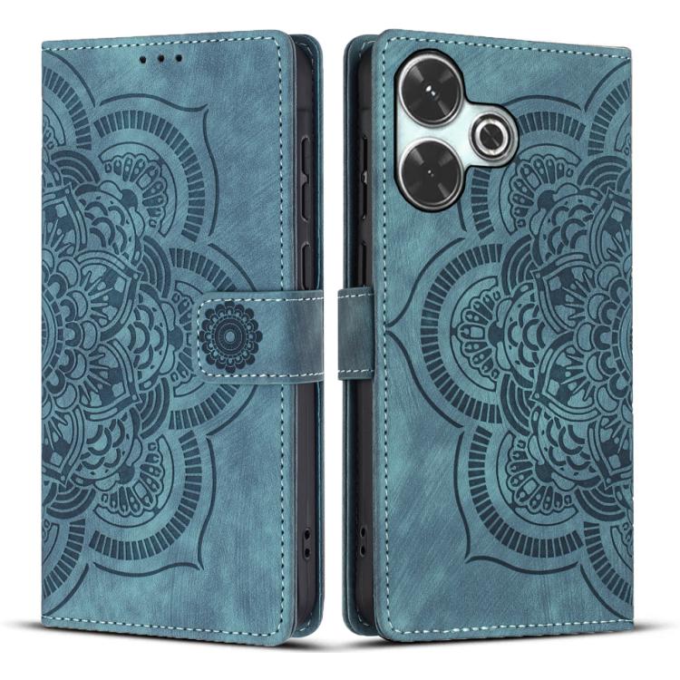 

For Redmi 13 4G / 5G Global Mandala Embossed Retro Frosted Leather Phone Case(Blue)