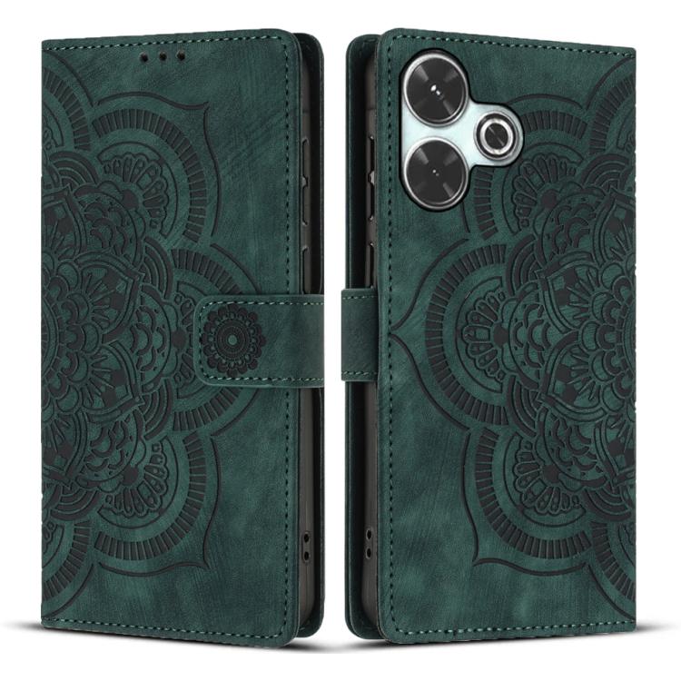 

For Redmi 13 4G / 5G Global Mandala Embossed Retro Frosted Leather Phone Case(Green)