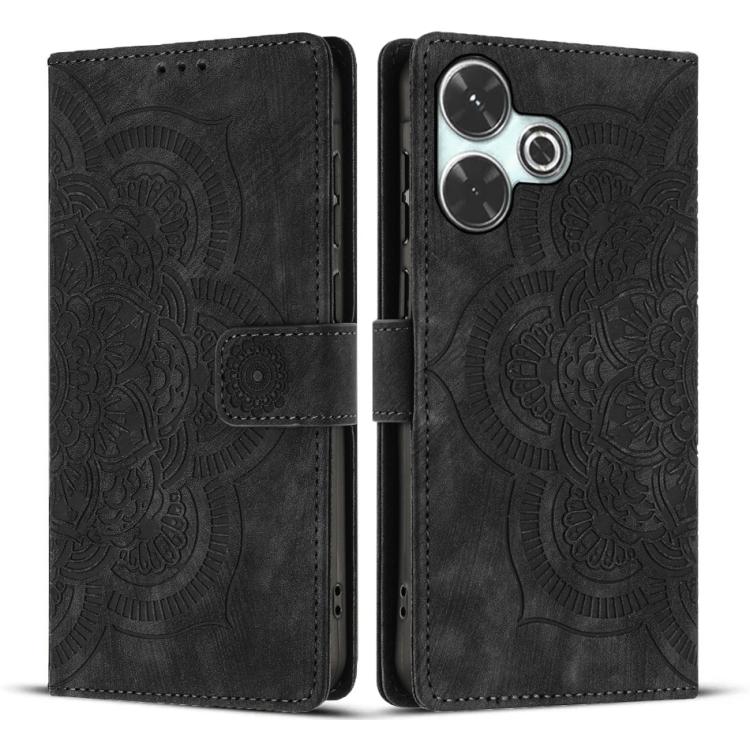 

For Redmi 13 4G / 5G Global Mandala Embossed Retro Frosted Leather Phone Case(Black)