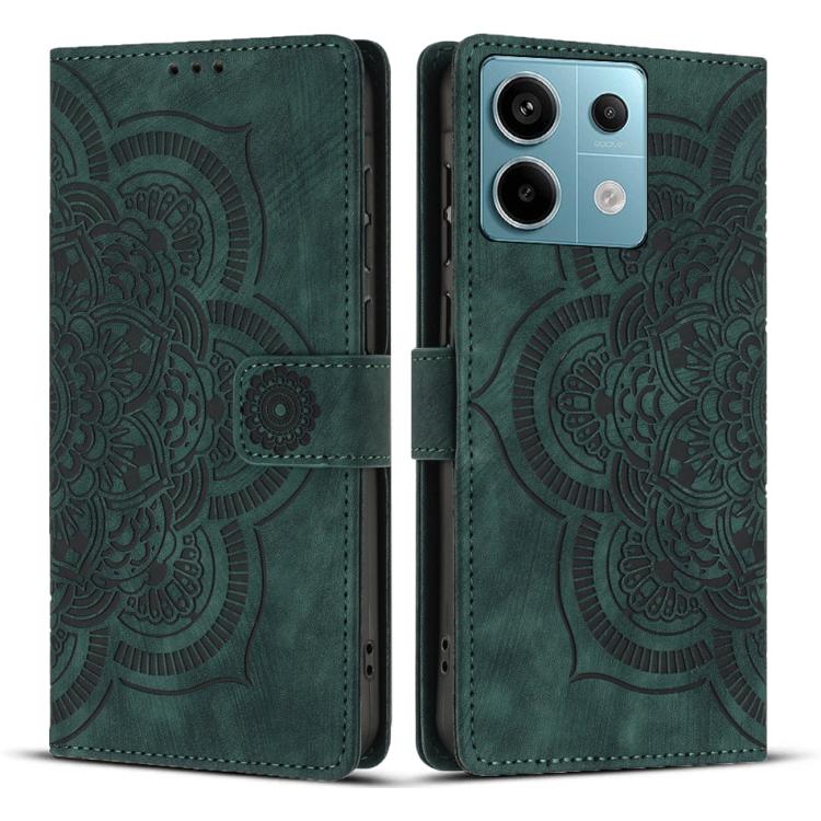 

For Redmi Note 13 5G Mandala Embossed Retro Frosted Leather Phone Case(Green)