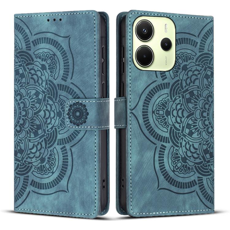 

For Redmi Note 14 4G 164.84mm Mandala Embossed Retro Frosted Leather Phone Case(Blue)