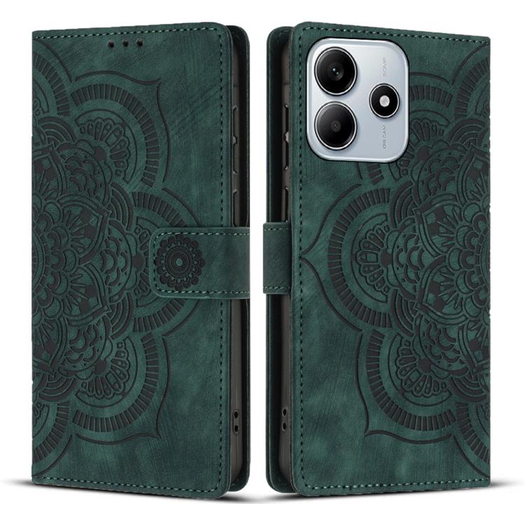 

For Redmi Note 14 5G Mandala Embossed Retro Frosted Leather Phone Case(Green)