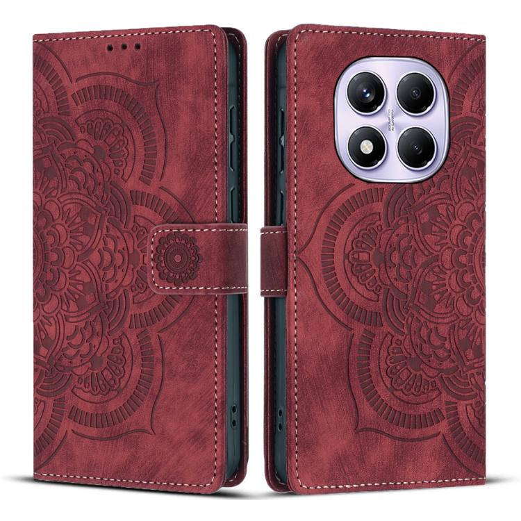 

For Redmi Note 14 Pro 5G Mandala Embossed Retro Frosted Leather Phone Case(Red)