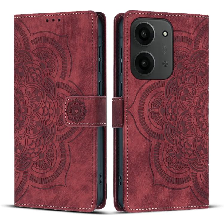 

For Redmi 15C 5G / 4G EU 173mm Mandala Embossed Retro Frosted Leather Phone Case(Red)
