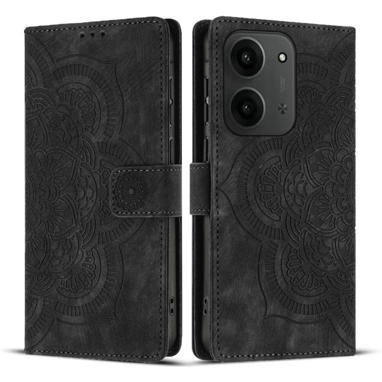 

For Redmi 15C 5G / 4G EU 173mm Mandala Embossed Retro Frosted Leather Phone Case(Black)