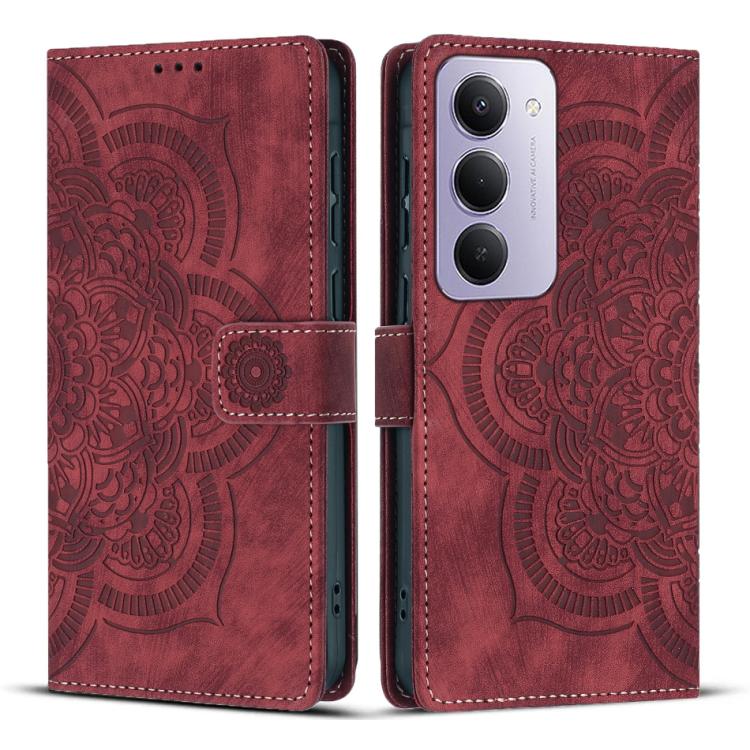 

For Redmi 15 5G Global / 4G SEA 169.5mm Mandala Embossed Retro Frosted Leather Phone Case(Red)