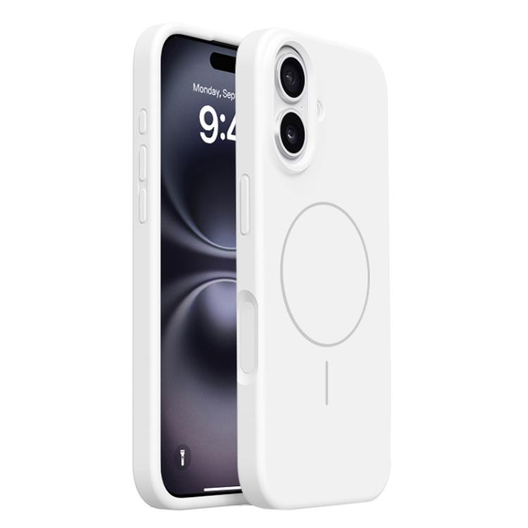 

For iPhone 16 Integrated Button Liquid Silicone Phone MagSafe Case(Gravel White)