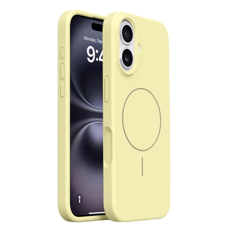 

For iPhone 16 Integrated Button Liquid Silicone Phone MagSafe Case(Cream Yellow)