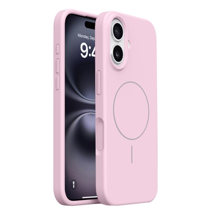

For iPhone 16 Integrated Button Liquid Silicone Phone MagSafe Case(Cherry Pink)