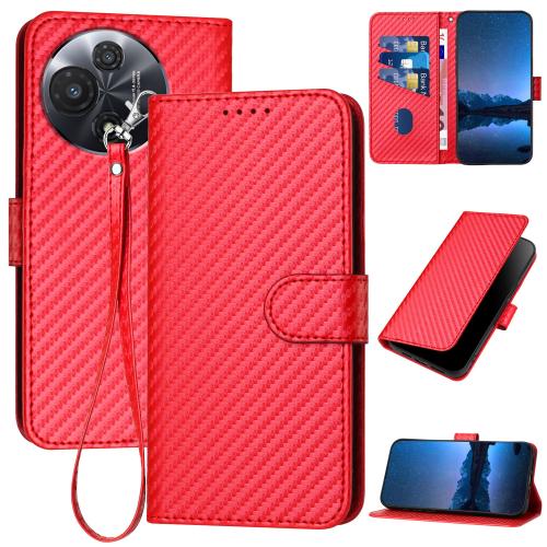 

For TCL 60R 5G YX0070 Carbon Fiber Buckle Leather Phone Case with Lanyard(Red)