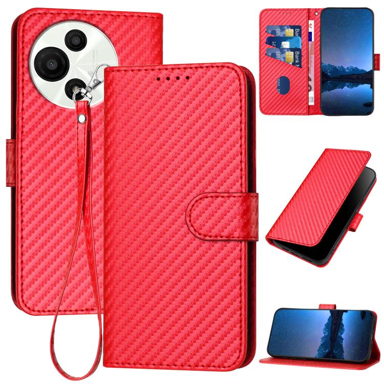 

For TCL 60 SE NxtPaper 5G YX0070 Carbon Fiber Buckle Leather Phone Case with Lanyard(Red)