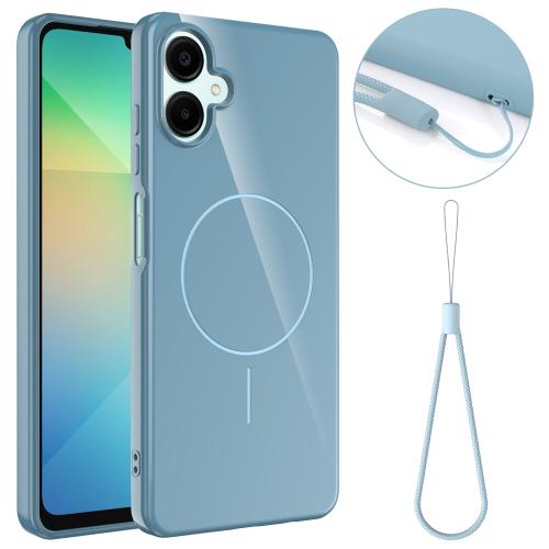 

For Samsung Galaxy F06 5G / M06 5G Glossy TPU Shockproof MagSafe Phone Case with Lanyard(Blue)