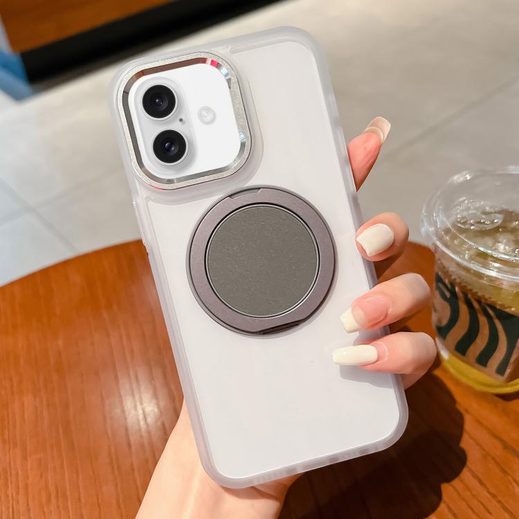 

For iPhone 16 Plus Transparent MagSafe Magnetic Holder Phone Case(White)