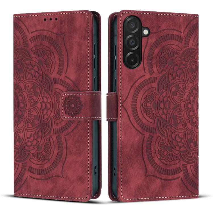 

For Samsung Galaxy A57 5G Mandala Embossed Retro Frosted Leather Phone Case(Red)