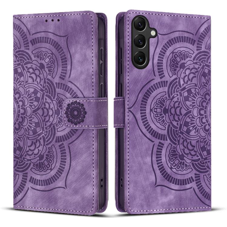 

For Samsung Galaxy S25 5G Mandala Embossed Retro Frosted Leather Phone Case(Purple)