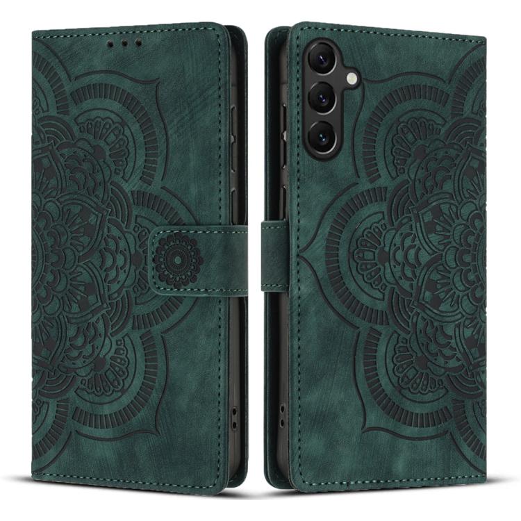 

For Samsung Galaxy S25+ 5G Mandala Embossed Retro Frosted Leather Phone Case(Green)