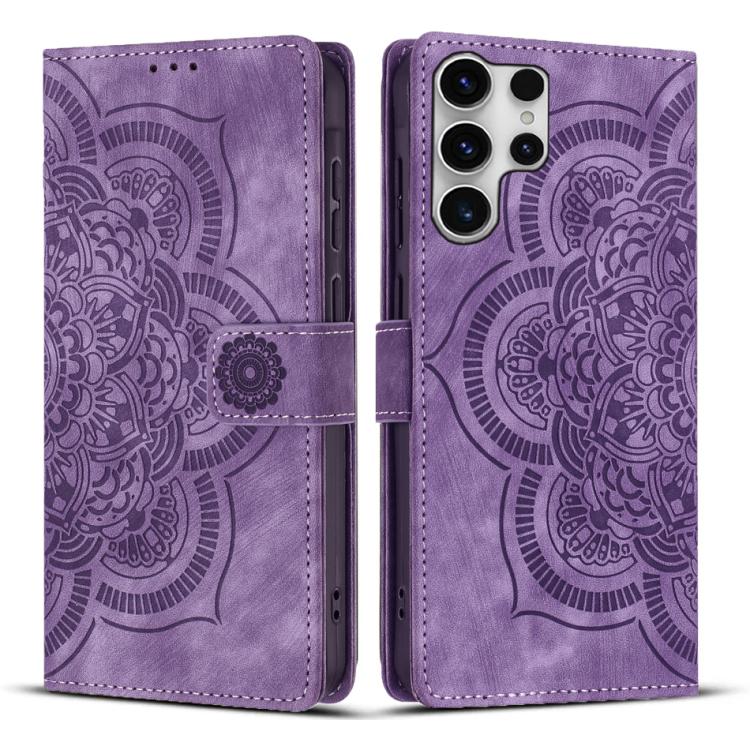 

For Samsung Galaxy S25 Ultra 5G Mandala Embossed Retro Frosted Leather Phone Case(Purple)