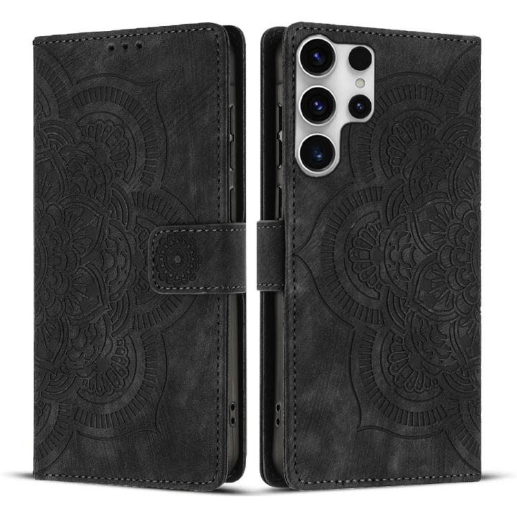 

For Samsung Galaxy S25 Ultra 5G Mandala Embossed Retro Frosted Leather Phone Case(Black)