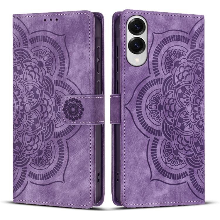 

For Samsung Galaxy S25 Edge 5G Mandala Embossed Retro Frosted Leather Phone Case(Purple)