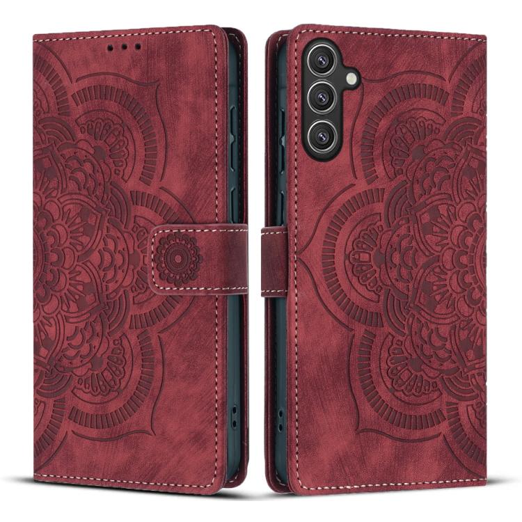 

For Samsung Galaxy S24+ 5G Mandala Embossed Retro Frosted Leather Phone Case(Red)