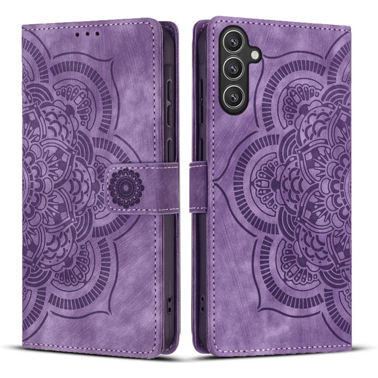 

For Samsung Galaxy S24+ 5G Mandala Embossed Retro Frosted Leather Phone Case(Purple)