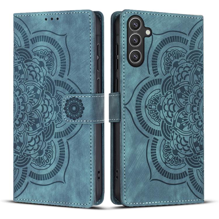 

For Samsung Galaxy S24 5G Mandala Embossed Retro Frosted Leather Phone Case(Blue)