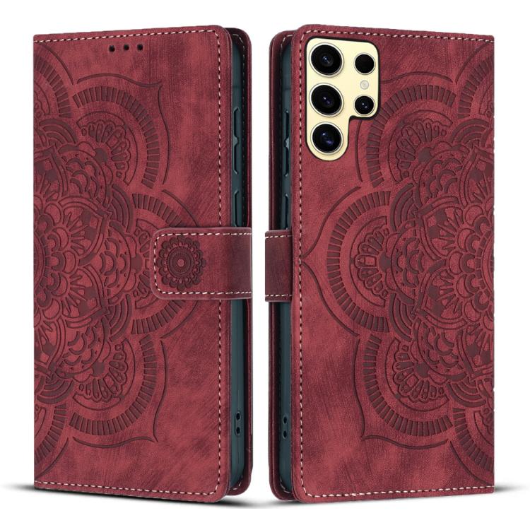 

For Samsung Galaxy S24 Ultra 5G Mandala Embossed Retro Frosted Leather Phone Case(Red)