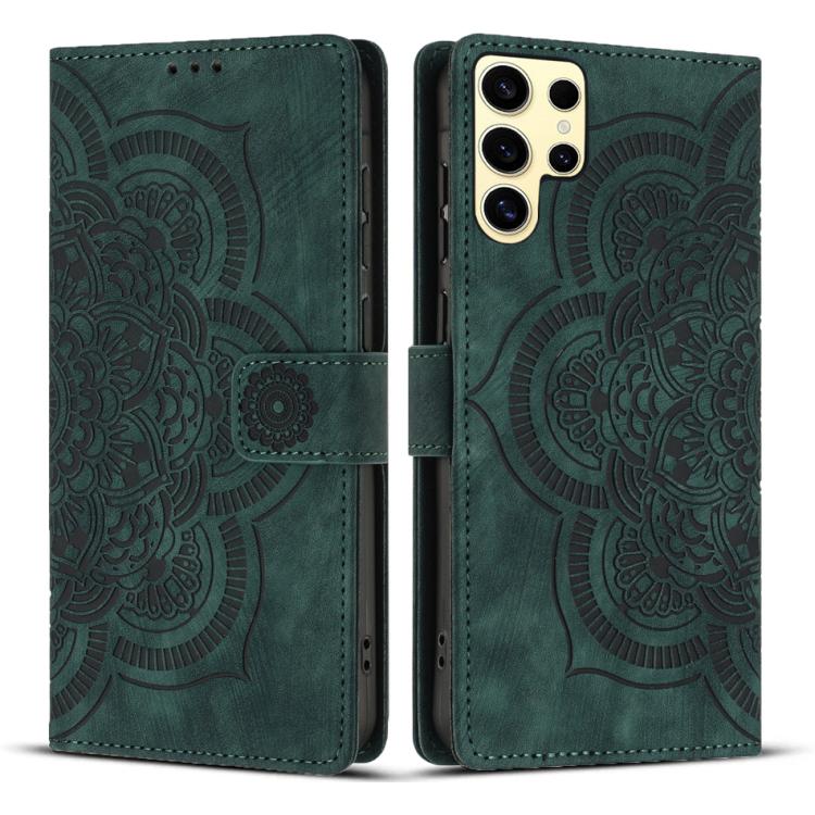 

For Samsung Galaxy S24 Ultra 5G Mandala Embossed Retro Frosted Leather Phone Case(Green)