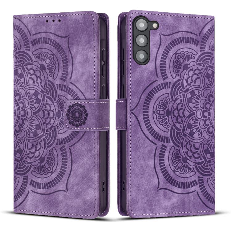 

For Samsung Galaxy S23+ 5G Mandala Embossed Retro Frosted Leather Phone Case(Purple)