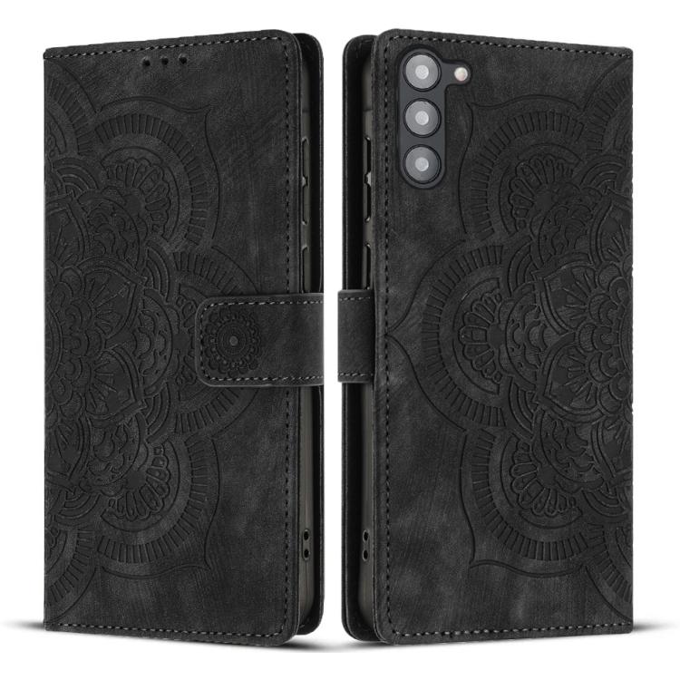

For Samsung Galaxy S23+ 5G Mandala Embossed Retro Frosted Leather Phone Case(Black)