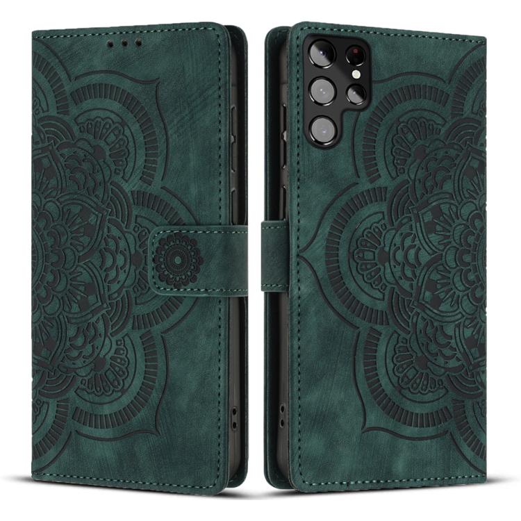 

For Samsung Galaxy S22 Ultra 5G Mandala Embossed Retro Frosted Leather Phone Case(Green)