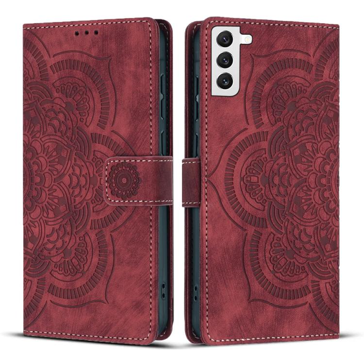 

For Samsung Galaxy S22+ 5G Mandala Embossed Retro Frosted Leather Phone Case(Red)