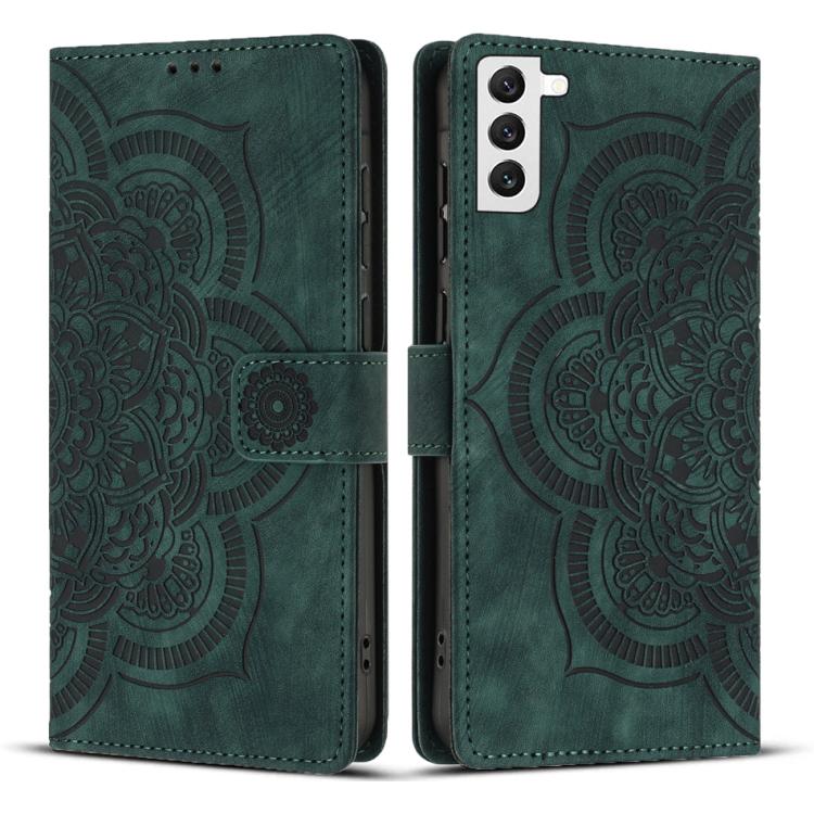 

For Samsung Galaxy S22 5G Mandala Embossed Retro Frosted Leather Phone Case(Green)