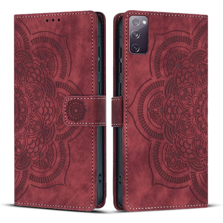 

For Samsung Galaxy S20 FE Mandala Embossed Retro Frosted Leather Phone Case(Red)