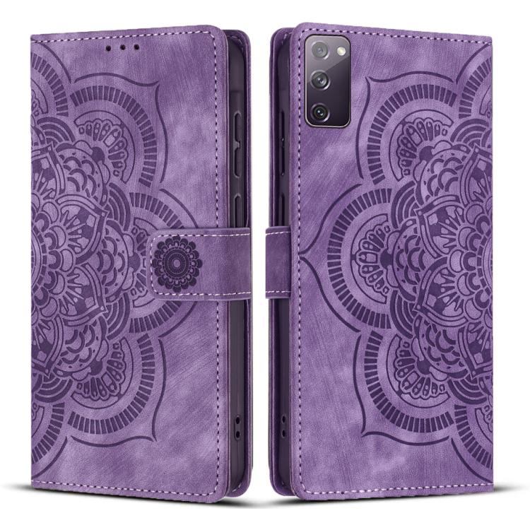 

For Samsung Galaxy S20 FE Mandala Embossed Retro Frosted Leather Phone Case(Purple)