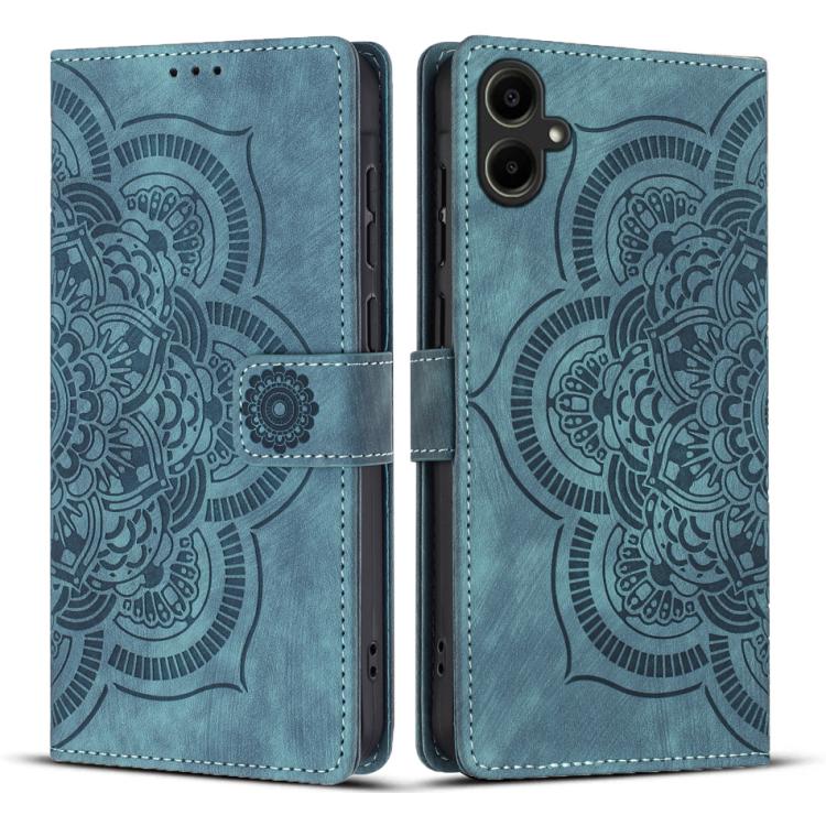 

For Samsung Galaxy S25 FE 5G Mandala Embossed Retro Frosted Leather Phone Case(Blue)