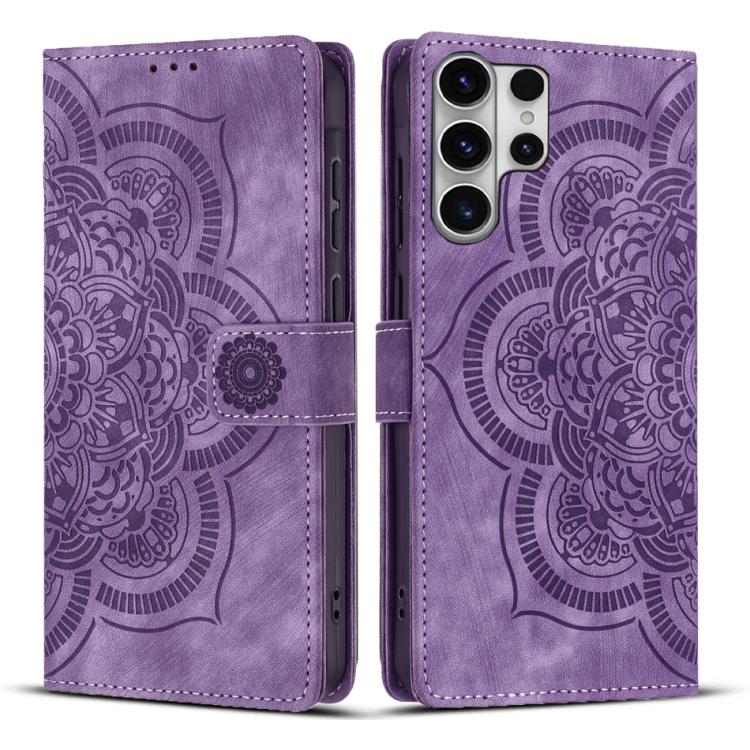 

For Samsung Galaxy S26 Ultra 5G Mandala Embossed Retro Frosted Leather Phone Case(Purple)