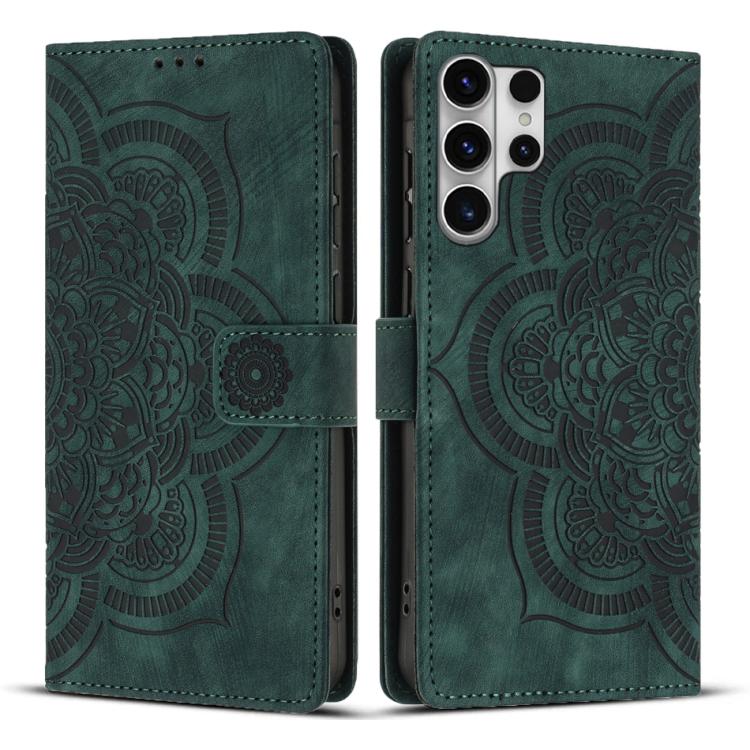 

For Samsung Galaxy S26 Ultra 5G Mandala Embossed Retro Frosted Leather Phone Case(Green)
